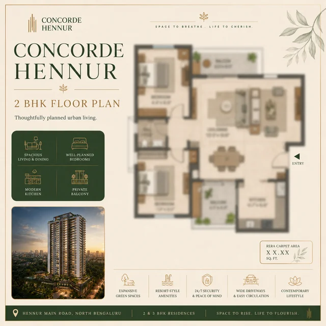 Concorde Hennur 2 BHK floor plan - 1,000-1,150 sq.ft. Concorde Hennur 2 BHK floor plan - 1,000-1,150 sq.ft.