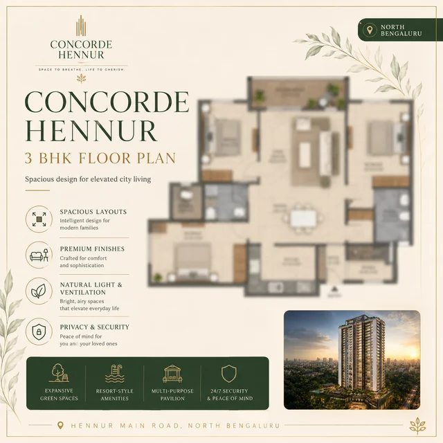 Concorde Hennur 3 BHK floor plan - 1,300-1,550 sq.ft. Concorde Hennur 3 BHK floor plan - 1,300-1,550 sq.ft.