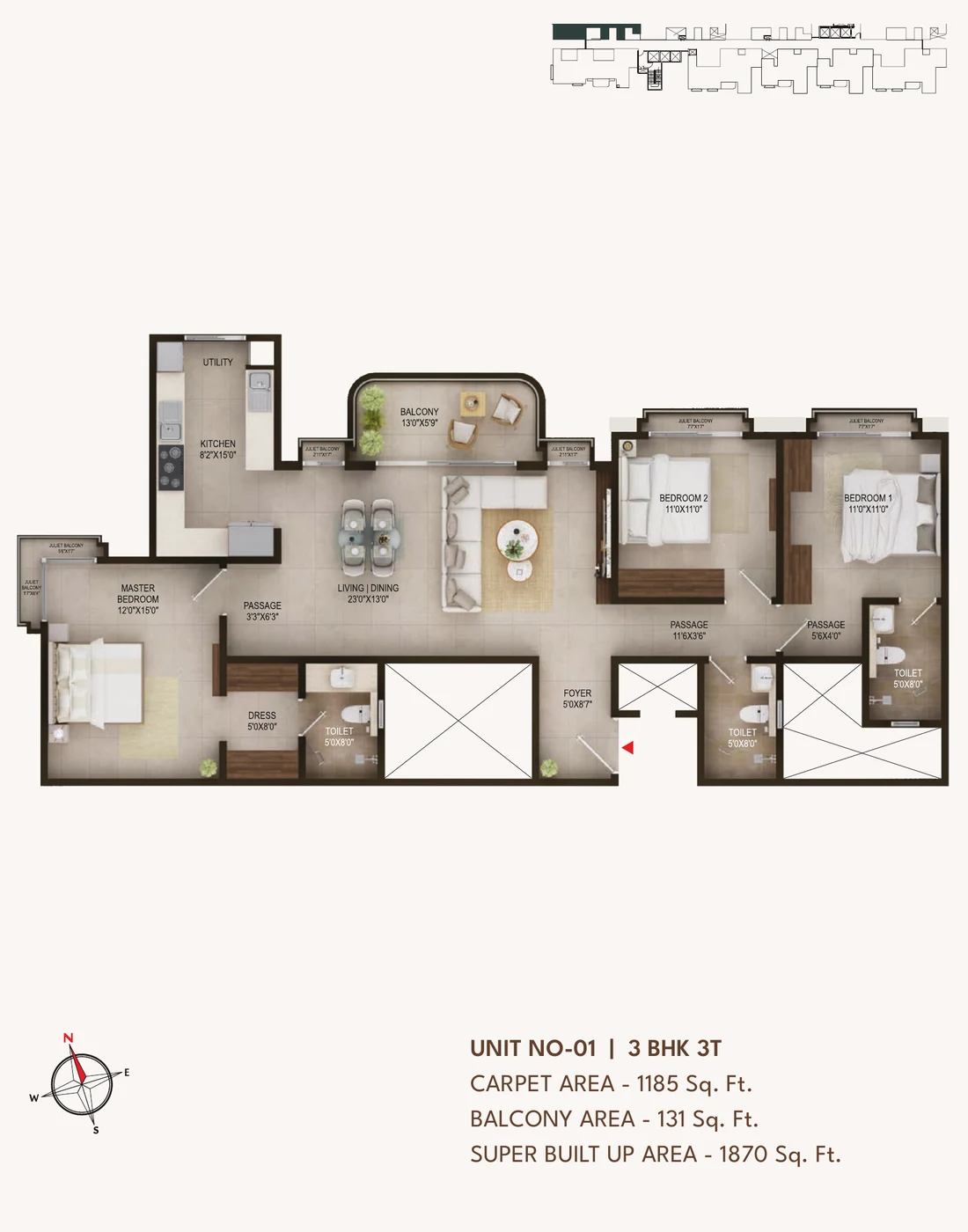 Concorde Sienna 3 BHK (3T) · unit 01 unit plan Concorde Sienna 3 BHK (3T) · unit 01 unit plan