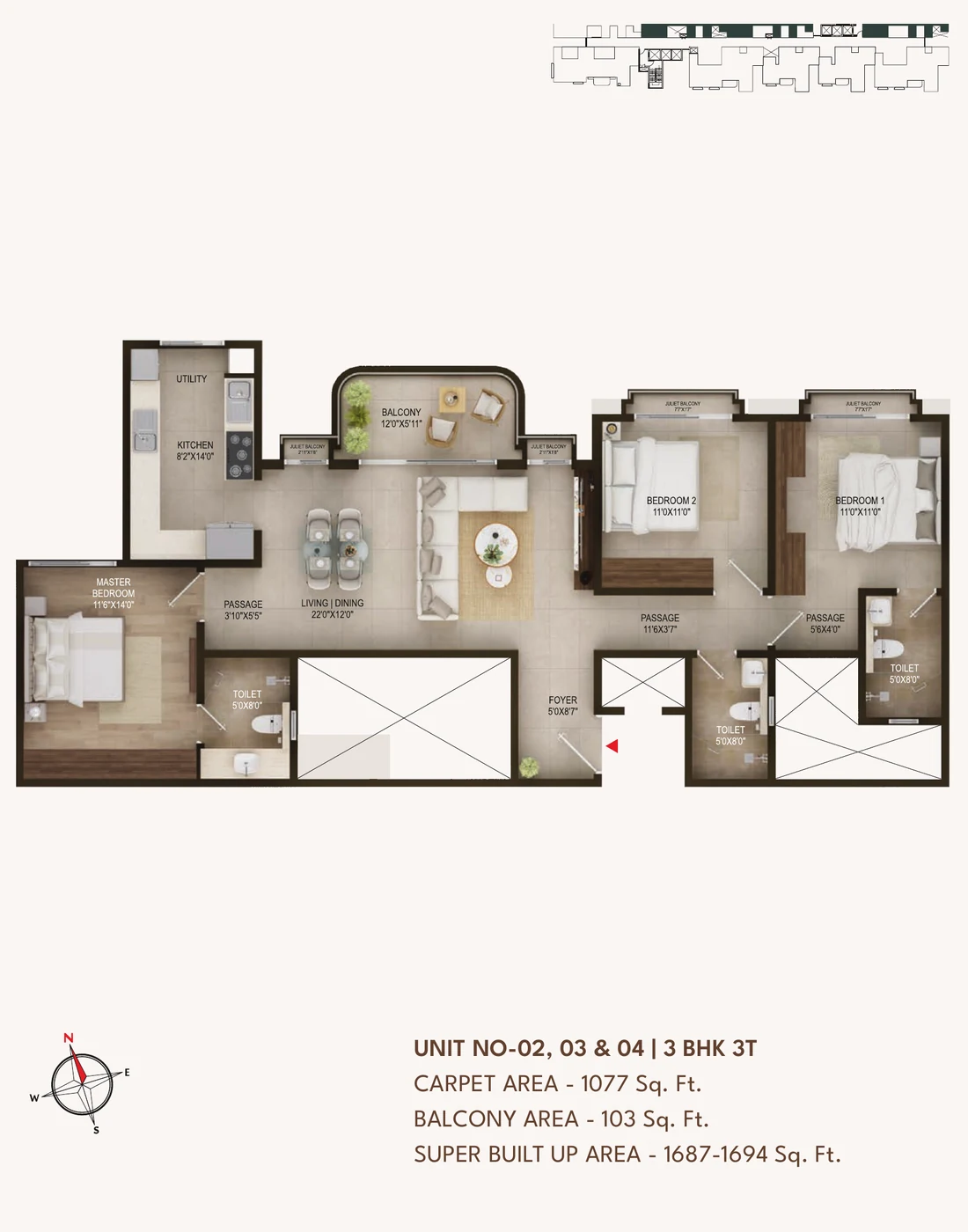 Concorde Sienna 3 BHK (3T) · units 02, 03 and 04 unit plan Concorde Sienna 3 BHK (3T) · units 02, 03 and 04 unit plan