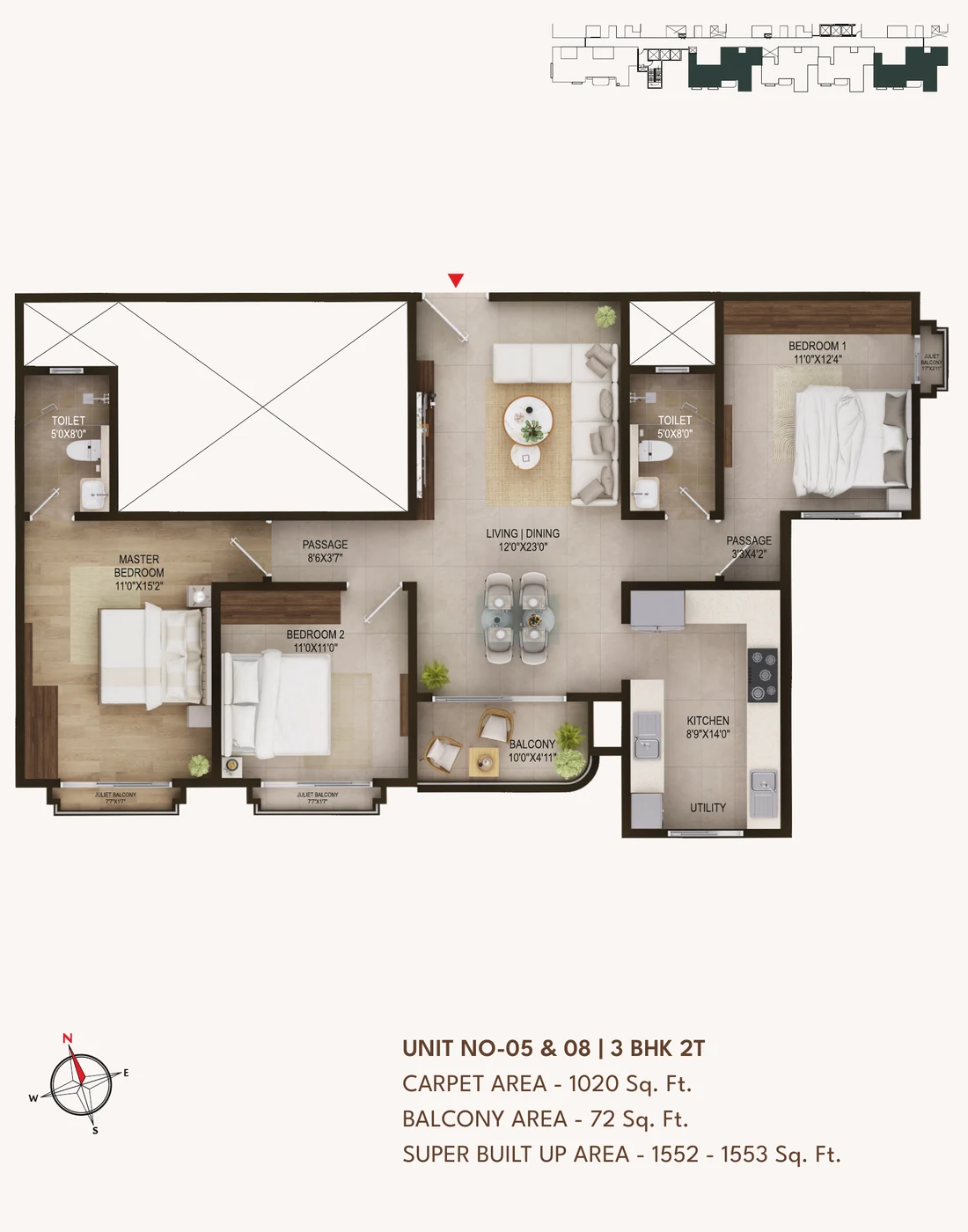 Concorde Sienna 3 BHK (2T) · units 05 and 08 unit plan Concorde Sienna 3 BHK (2T) · units 05 and 08 unit plan